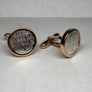VTG Barton Allan Ballou B.A.B Vermeil Sterling Silver Two Tone Round Cufflinks